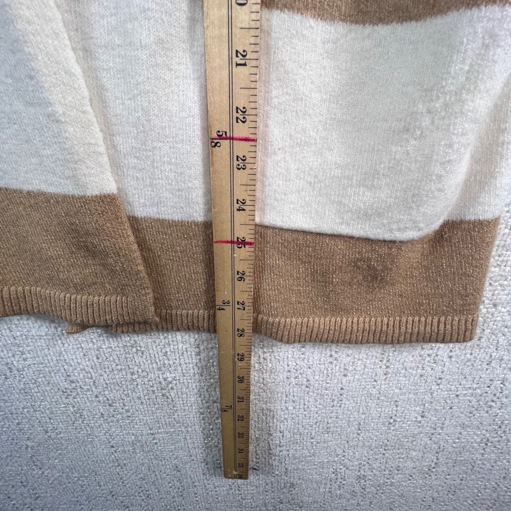 LOFT Womens Striped Open Front Cardigan Sweater Brown White Pocket Wool Blend XS - Picture 6 of 10